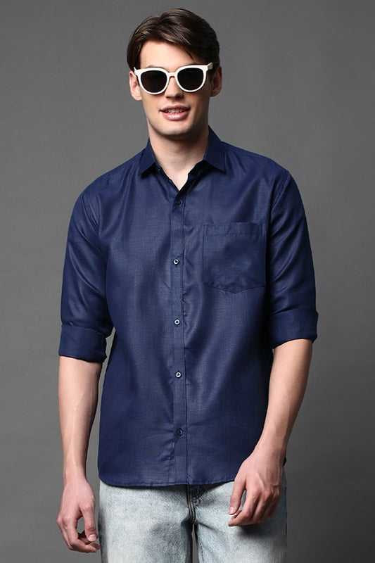 Navy Blue Full Sleeve Cotton Blend Shirt – Classic & Confident
