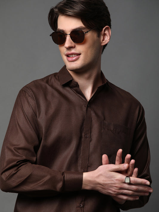 Brown Full Sleeve Cotton Blend Shirt – Smart, Sleek & Versatile