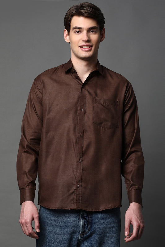 Brown Full Sleeve Cotton Blend Shirt – Smart, Sleek & Versatile