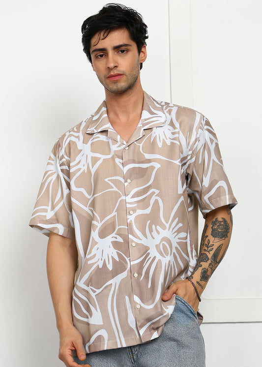 Light Brown Cuban Collar Shirt – Casual Comfort Meets Style