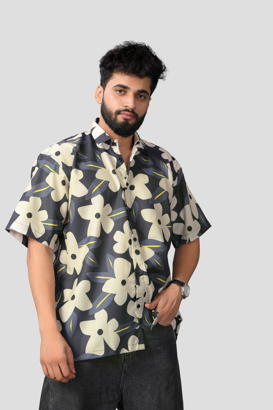 Half Sleeve Grey & White Printed Shirt – Laid-Back Gen-Z