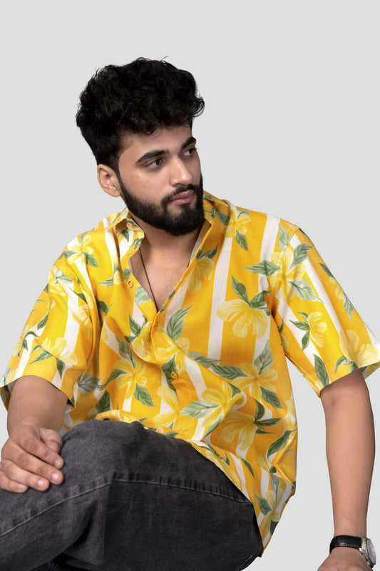 Half Sleeve Yellow Printed Shirt – Fresh Casual Vibes