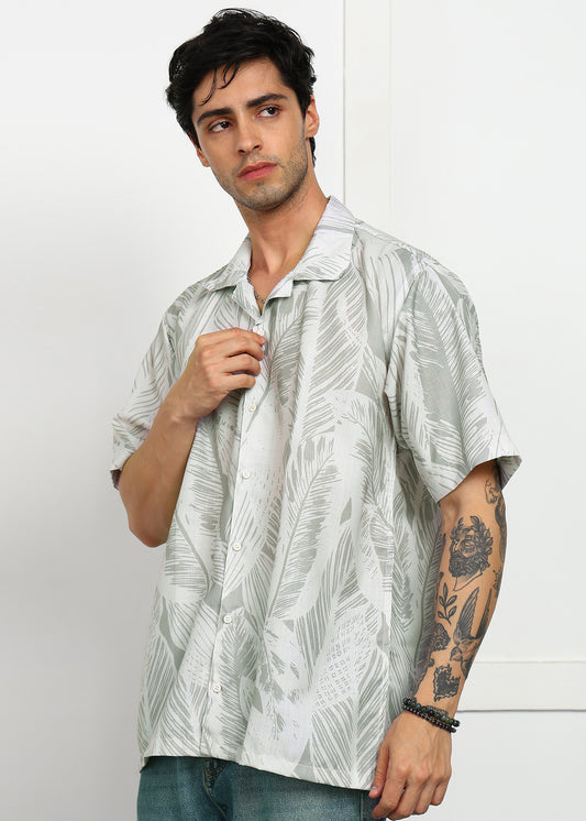 Stylish Green Cuban Collar Shirt – Effortless Casual Look