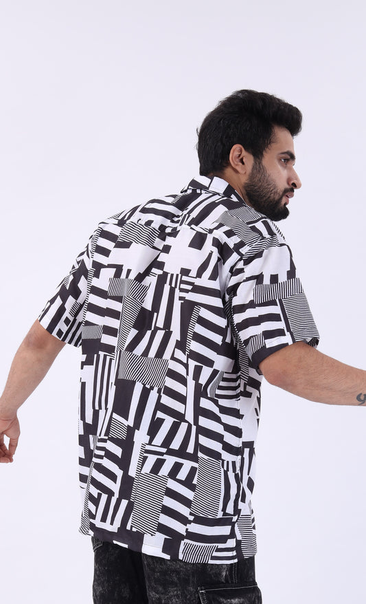 Half Sleeve Black & White Printed Shirt – Gen-Z Casual