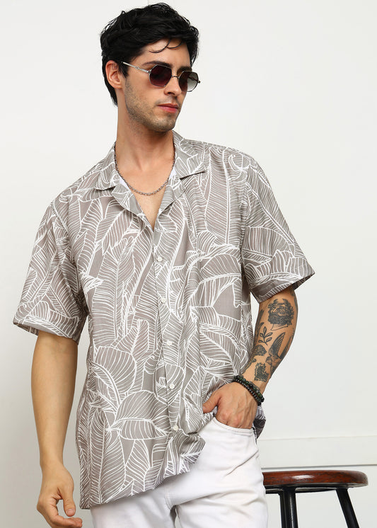 Classic Grey Cuban Collar Shirt – Cool, Casual & Comfy