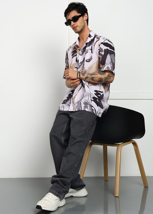 Cream Printed Cuban Collar Shirt – Casual & Effortlessly Stylish