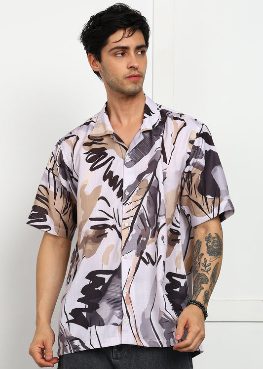 Cream Printed Cuban Collar Shirt – Casual & Effortlessly Stylish