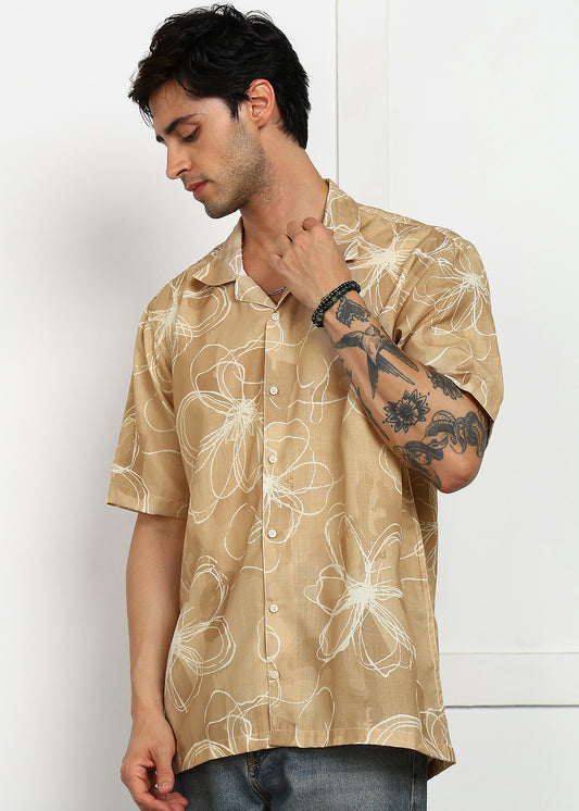 Yellow Printed Cuban Collar Shirt – Vibrant, Breezy & Trendy