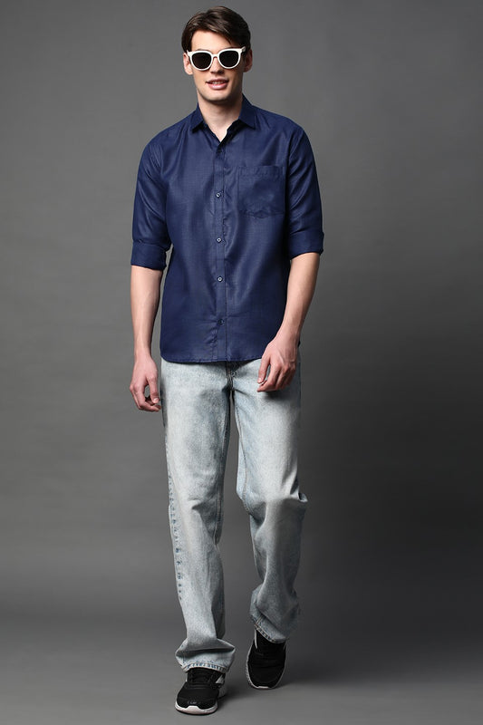 Navy Blue Full Sleeve Cotton Blend Shirt – Classic & Confident