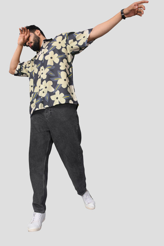 Half Sleeve Grey & White Printed Shirt – Laid-Back Gen-Z