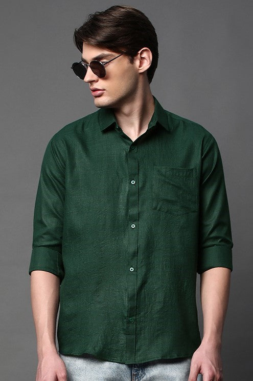 Green Full Sleeve Cotton Blend Shirt – Fresh, Smart & Comfy