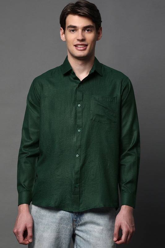 Green Full Sleeve Cotton Blend Shirt – Fresh, Smart & Comfy