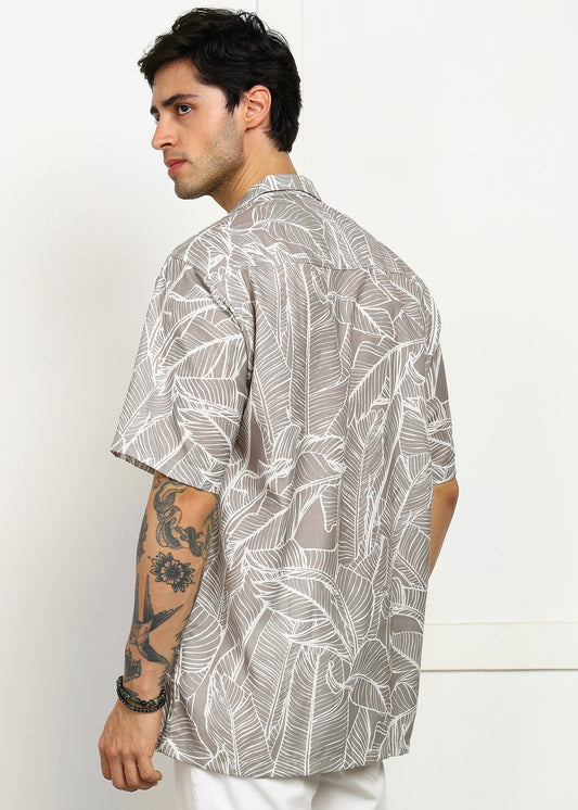 Classic Grey Cuban Collar Shirt – Cool, Casual & Comfy