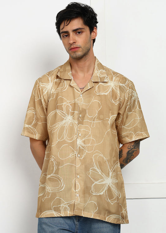 Yellow Printed Cuban Collar Shirt – Vibrant, Breezy & Trendy