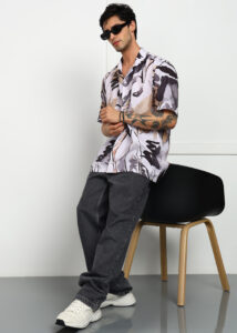 Cream Printed Cuban Collar Shirt – Casual & Effortlessly Stylish